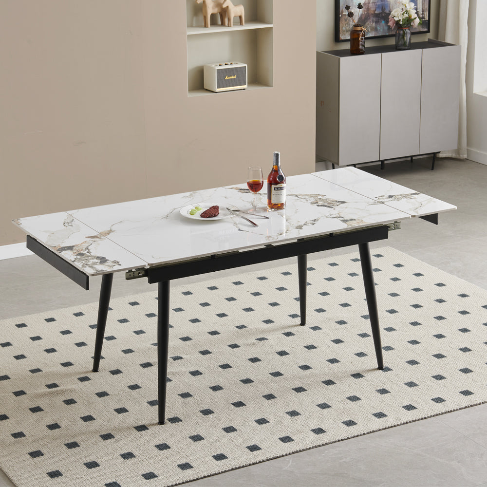 Tavolo allungabile 120x85 con piano in ceramica effetto marmo bianco e gambe nere Expandia