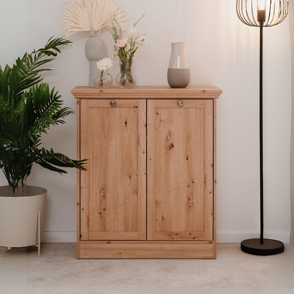 Madia con 2 ante e ripiani interni colore rovere anticato 80x90H cm - Tiberio