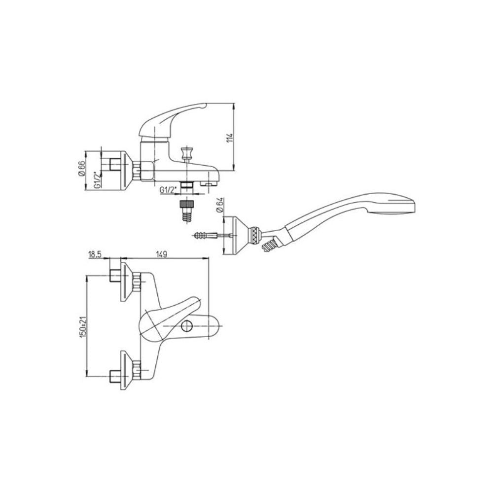 Miscelatore vasca da bagno Paini 44CR105 con doccia