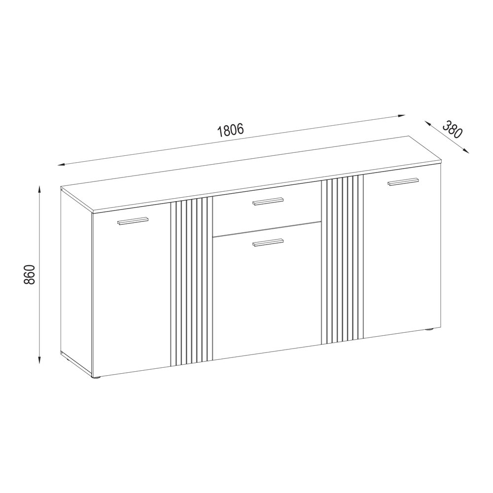 Madia con 5 ante, 1 cassetto e dettaglio listellato reversibile antracite e rovere evoque Esteban858