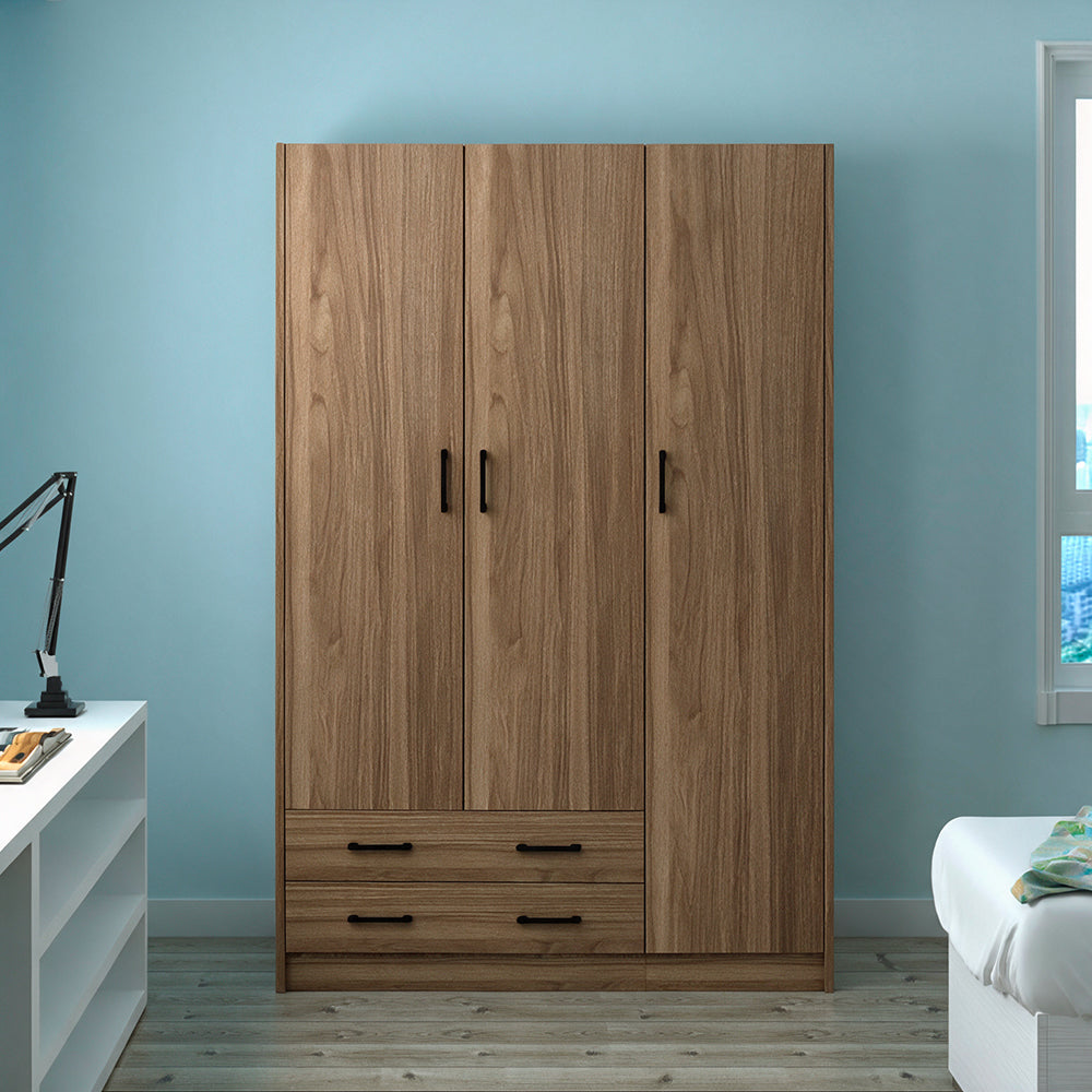Armadio con tre ante e due cassetti colore noce naturale 135x52x210h - ARM3135