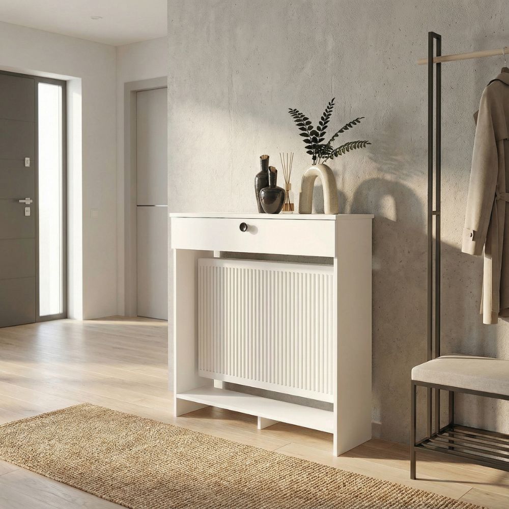 Consolle copri termosifone 90 cm bianca con anta a ribalta Opelya