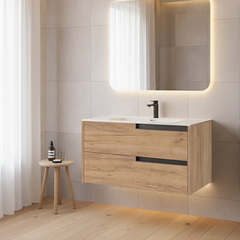 Mobile bagno sospeso 80 cm con cassetti colore rovere miele - Former