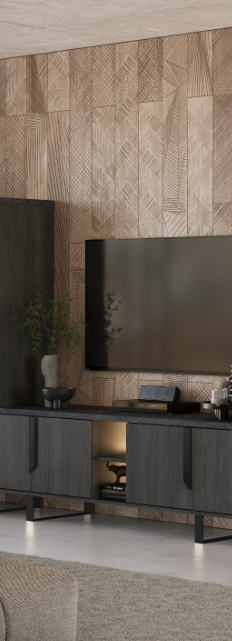 Meuble TV avec 4 portes couleur palissandre noir 165x49x60h cm - Zaira