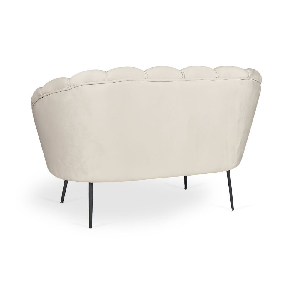 Canapé coquillage deux places en tissu couleur sable et pieds dorés 135x75H cm - Orel