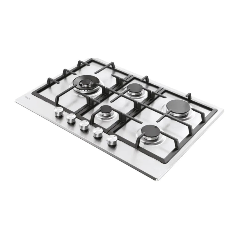 Piano cottura a gas 5 fuochi con griglie in ghisa 75 cm inox Candy CHG7WL4WTX