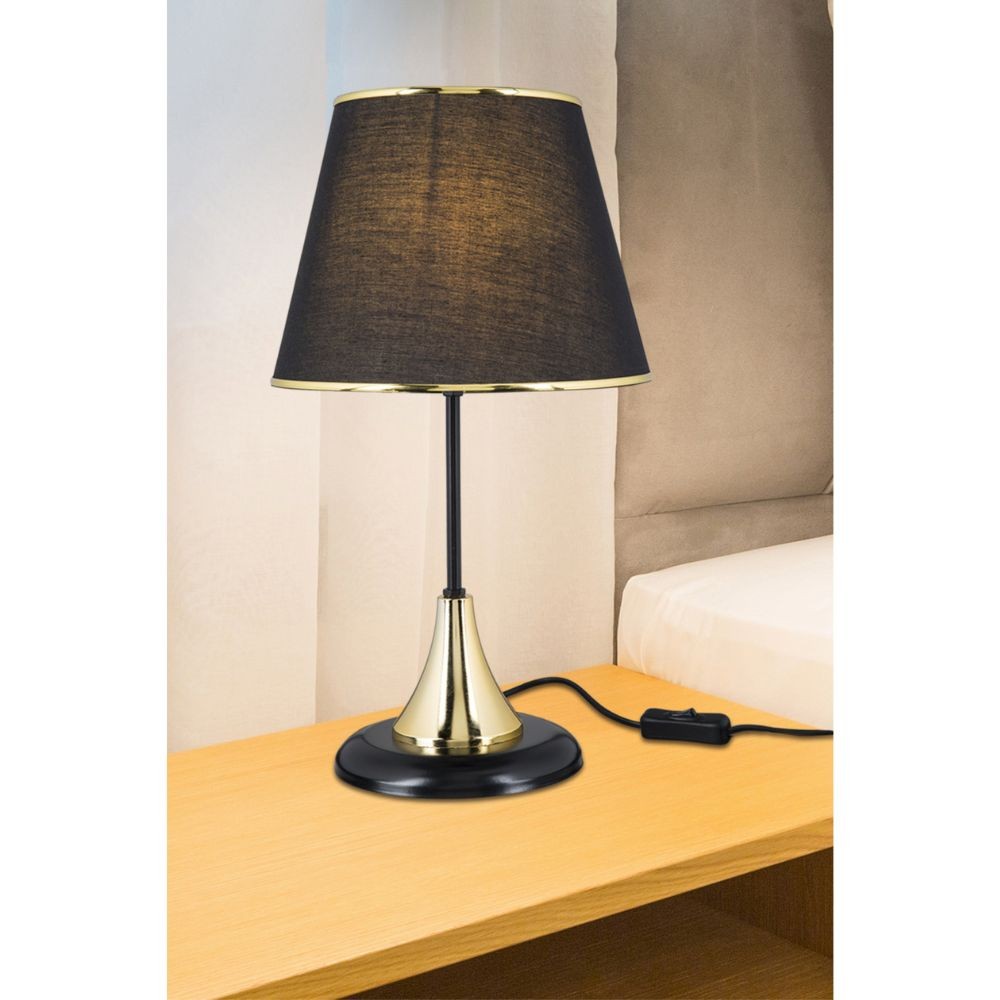 Lampada da tavolo Aden in metallo e paralume tessuto colore nero