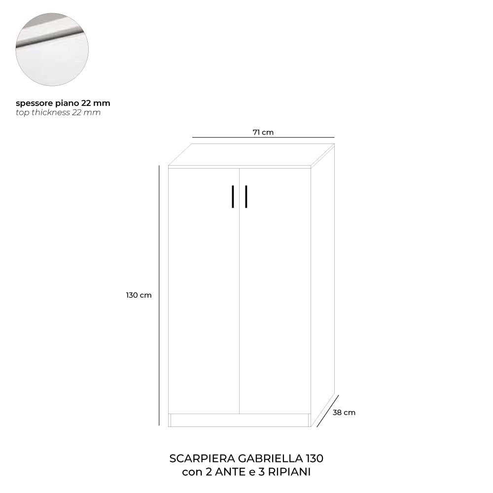 Armadio scarpiera con 2 ante e 3 ripiani colore noce naturale 71x130H cm - Gabriella