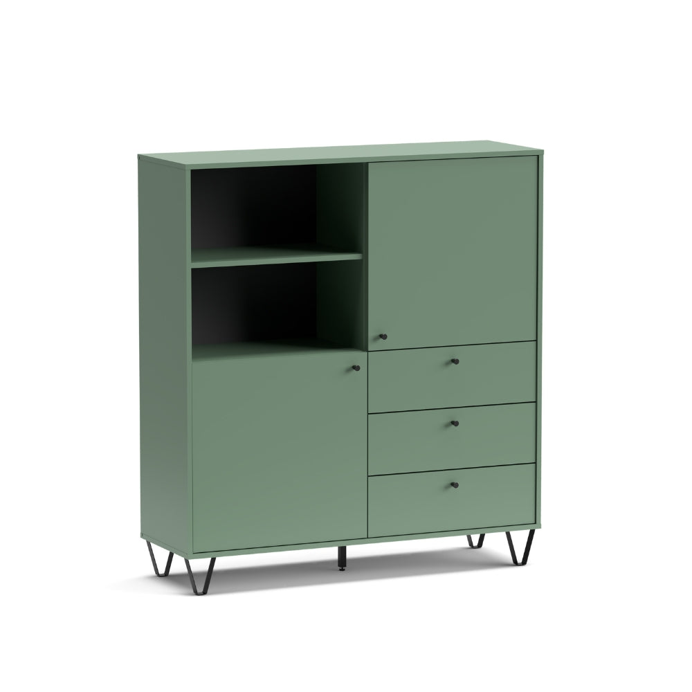 Credenza con ante cassetti e vano a giorno colore verde 123,6x135H cm - Aldix