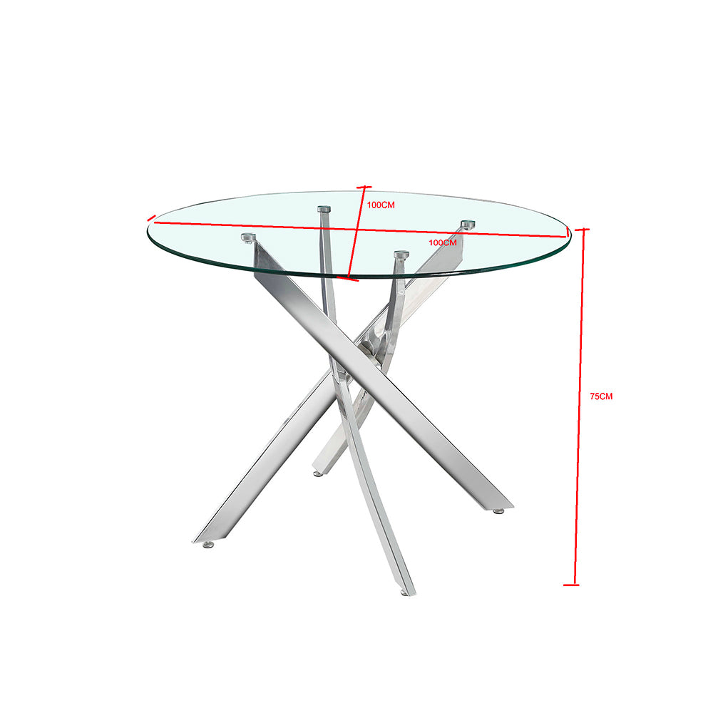Tavolo rotondo 130x130 cm in vetro temperato con gambe incrociate cromate Peyton