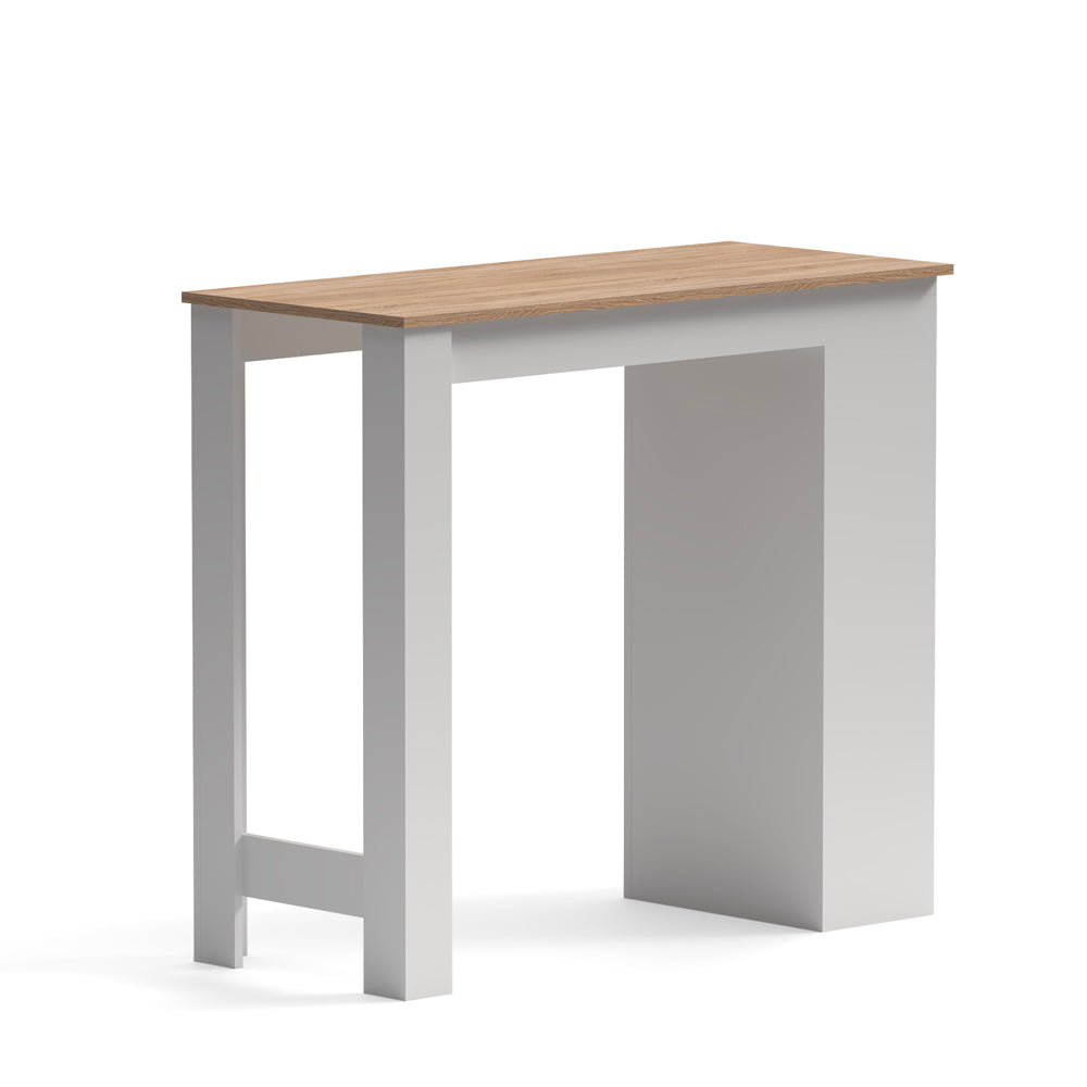 Tavolo snack alto bianco e rovere con 3 ripiani laterali 115x50x103H Kivo