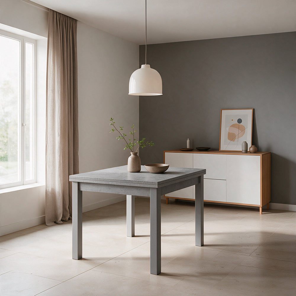 Tavolo quadrato raddoppiabile colore cemento 90x90 cm - Firenze