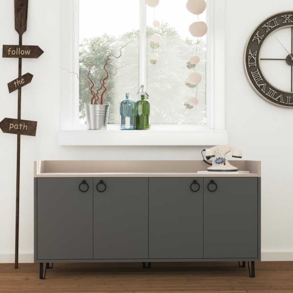 Sideboard 140 cm mit 4 Türen, anthrazit und taubengrau - Dea