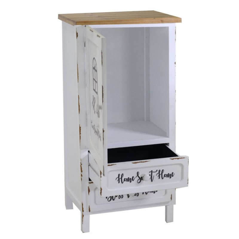 Mobile multiuso shabby chic 1 anta 2 cassetti colore bianco e top rovere H 100 cm Breslavia