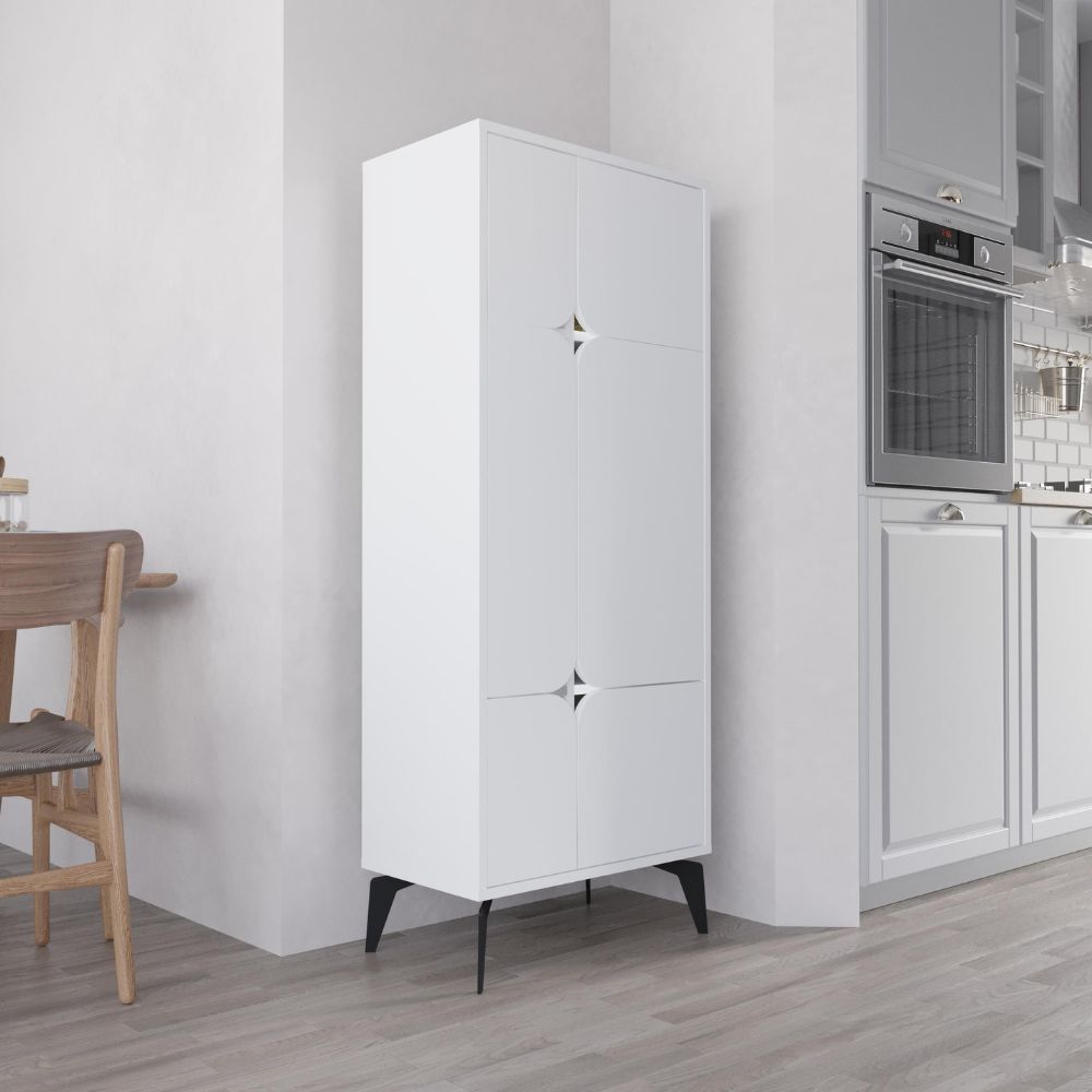 Meuble armoire multi-usages à 4 portes coloris blanc 60x35.6x151H cm - Spotik