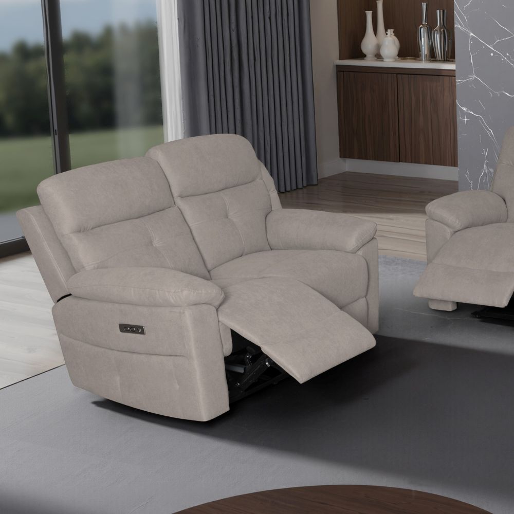 Divano Kayde 2 posti recliner elettrico in tessuto beige Kayde