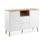 Madia con 2 ante e 2 cassetti bianca con top colore rovere 120x85H cm - Lixxy