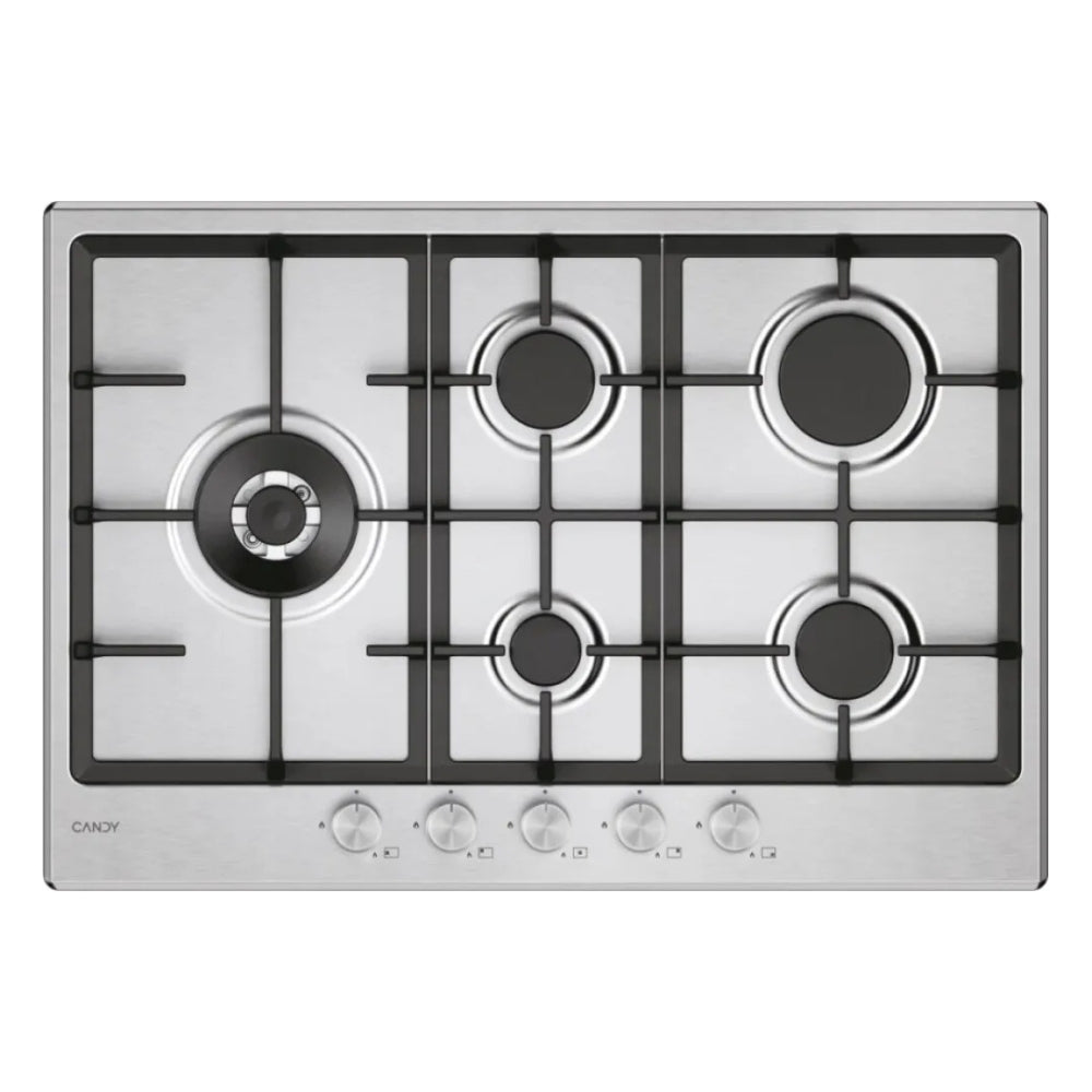 Piano cottura a gas 5 fuochi con griglie in ghisa 75 cm inox Candy CHG7WL4WTX