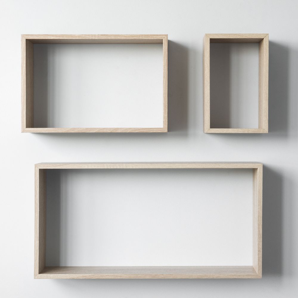 Set 3 mensole da parete forma rettangolare colore rovere sonoma Shelvy Rec