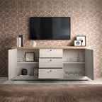 Buffet 2 portes et 3 tiroirs coloris blanc meringue et chêne Cadix 211x44x88H Winchester