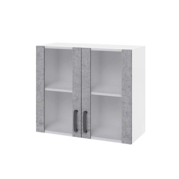 Meuble haut de cuisine vitré 2 portes couleur ciment 80x72H cm