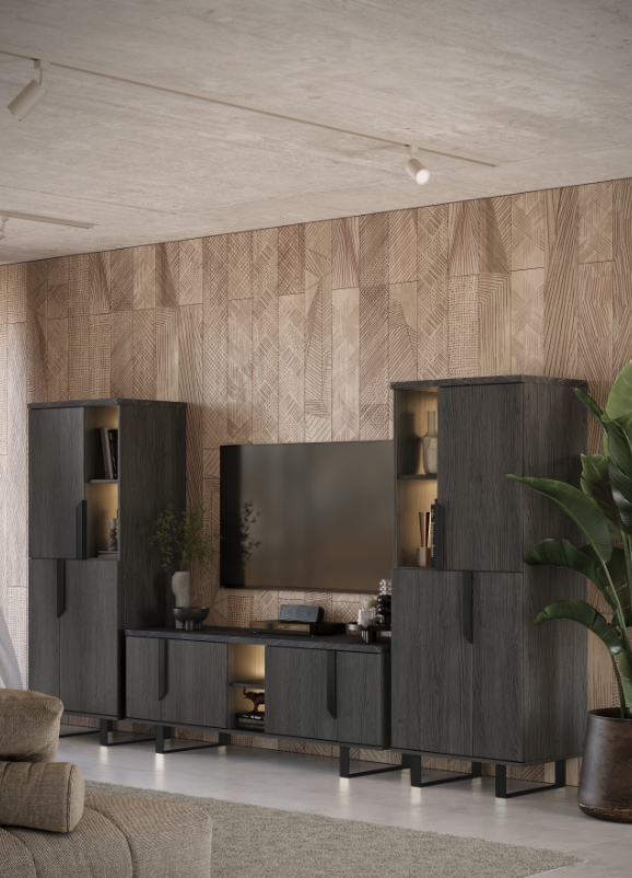 Meuble TV avec 4 portes couleur palissandre noir 165x49x60h cm - Zaira