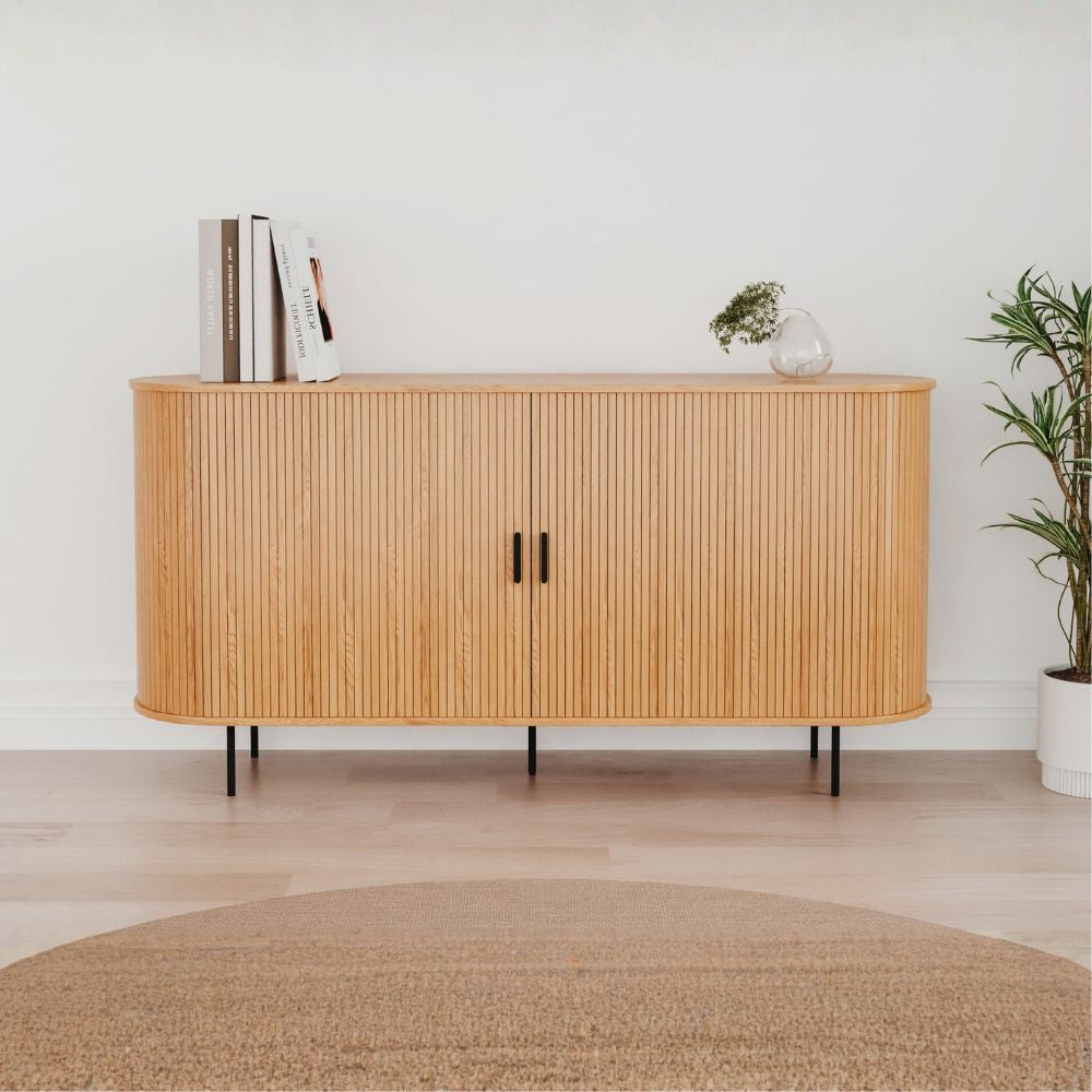 Madia con ante scorrevoli listellate colore rovere oak 160x40x80H Kajsa51B 