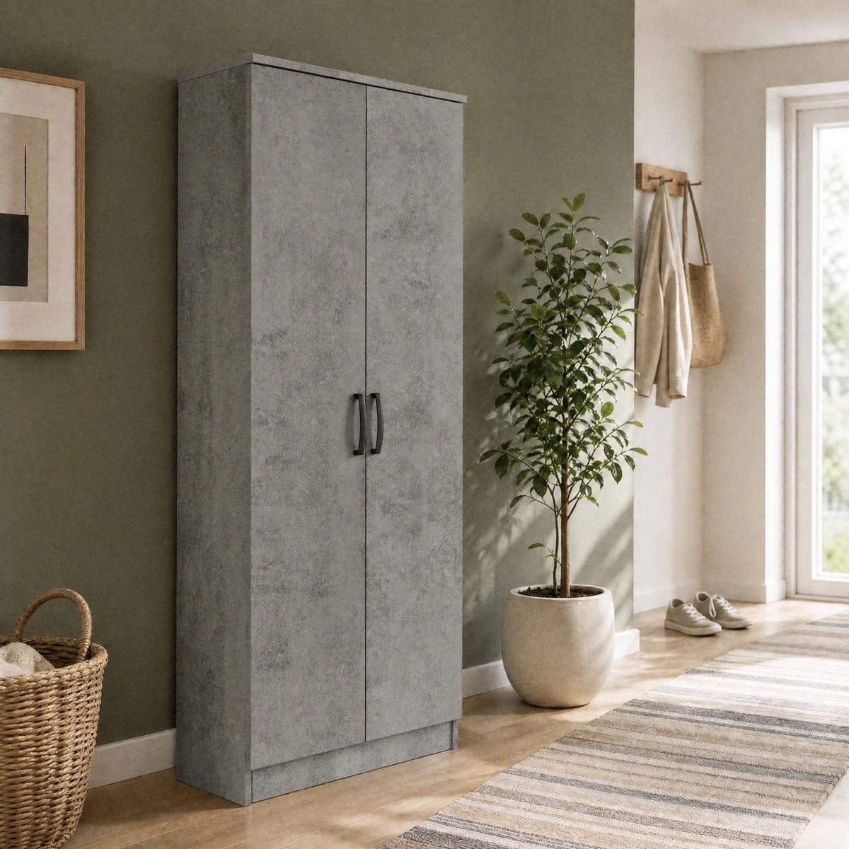 Scarpiera armadio con 2 ante e ripiani colore cemento 71x182H cm - Gabriella