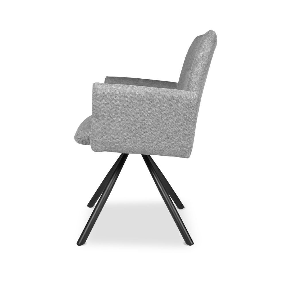 Lot de 2 Chaises avec accoudoirs en tissu gris et pieds en métal noir - Greta