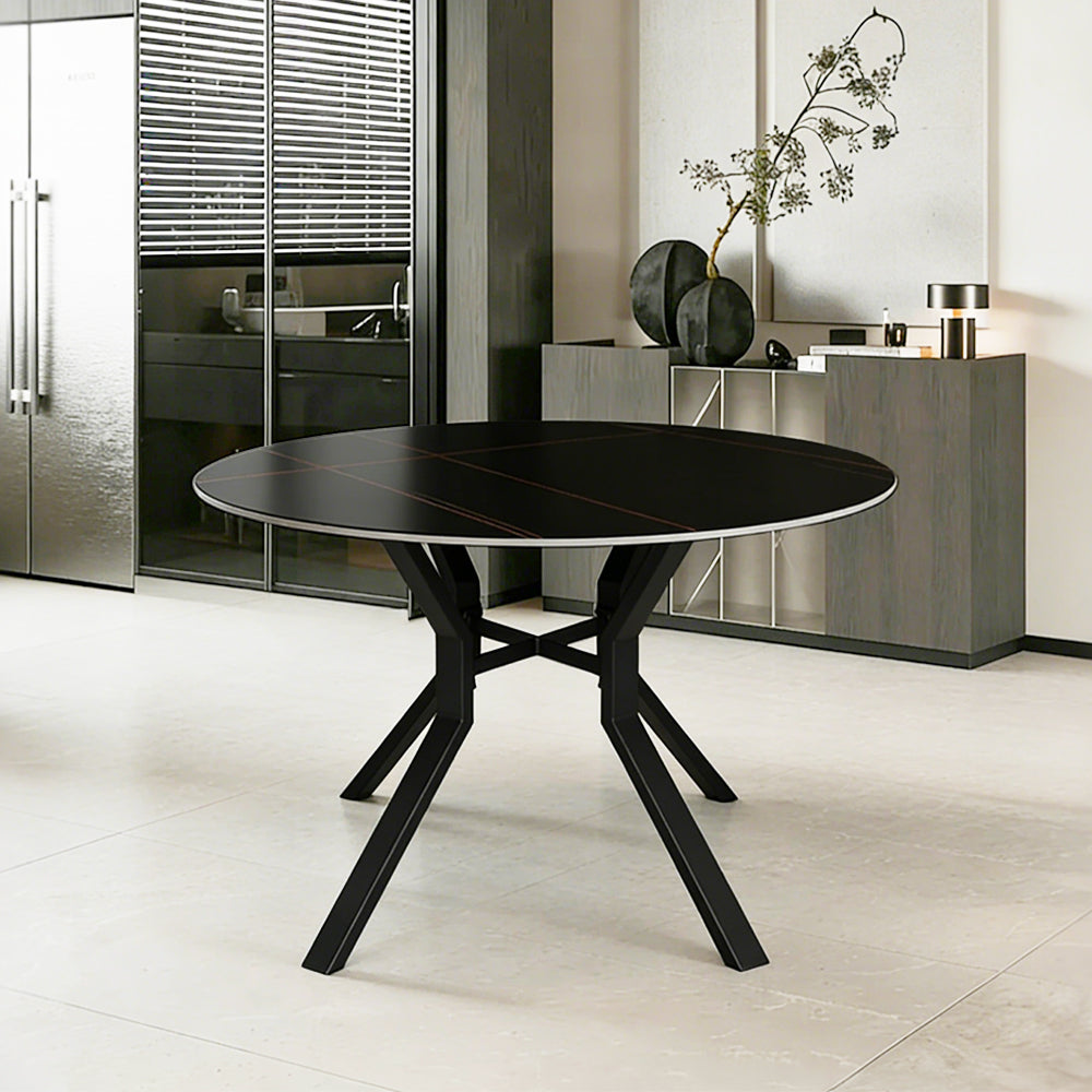 Tavolo rotondo Ø120 con piano in ceramica nero opaco e struttura nera Aurora
