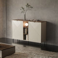 Credenza 2 ante design geometrico e vani a giorno cashmere e rovere Mirage08