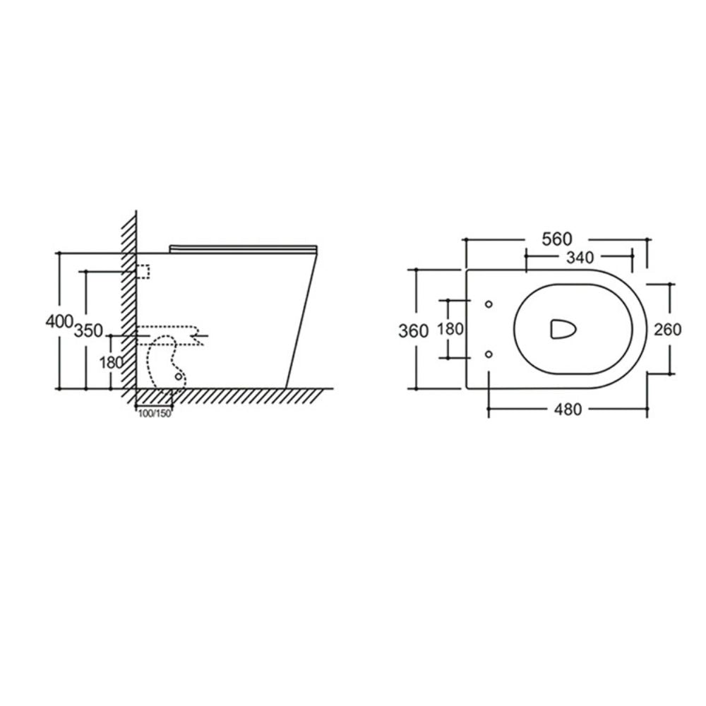 WC a pavimento bianco opaco senza brida 36x56x40 YJ-3380MW