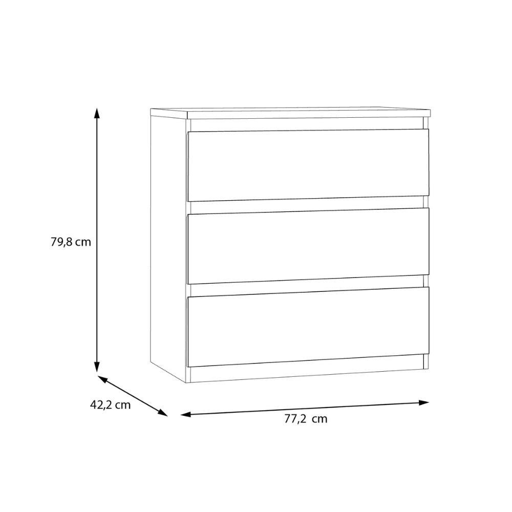 Cassettiera 3 cassetti colore rovere 77.2x42.2x80H Morgan