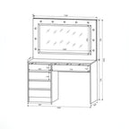 Toeletta trucco Elite bianca con specchio 5 cassetti e lampadine LED 120x55x142,6H
