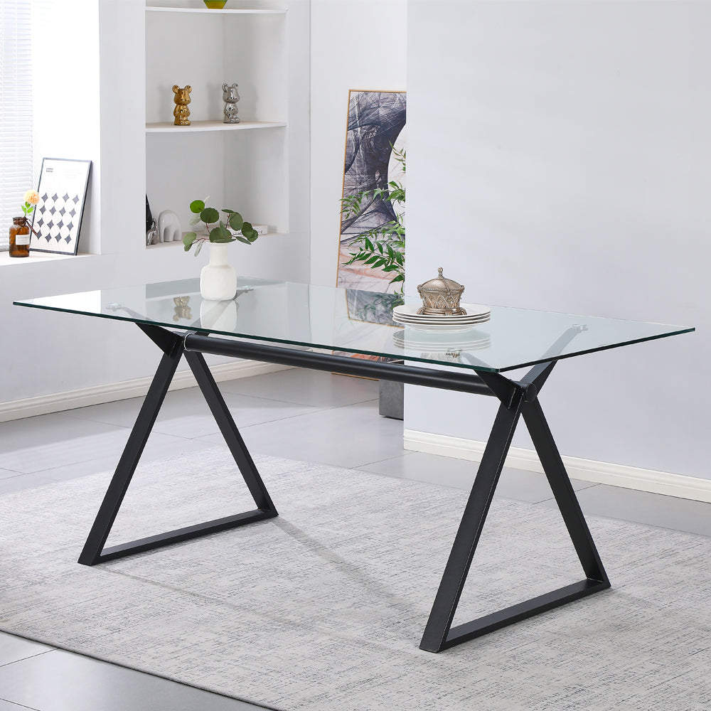 Tavolo da pranzo 150×90 cm in vetro temperato con gambe a cavalletto nere Skylar