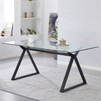 Tavolo da pranzo 150×90 cm in vetro temperato con gambe a cavalletto nere Skylar