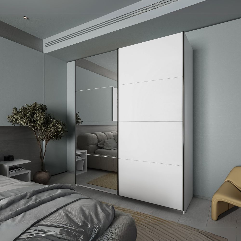Armadio con 2 ante scorrevoli e specchio colore bianco 170x205H cm - Zegna