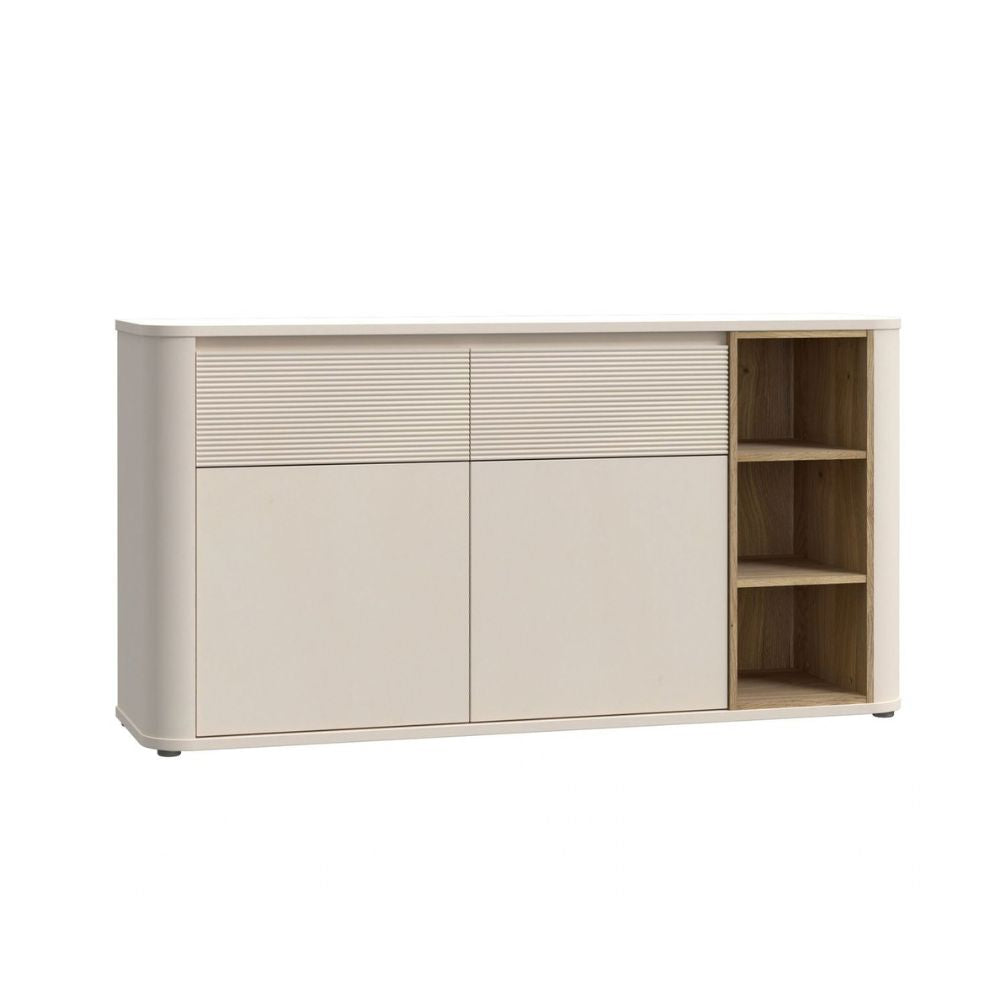 Madia 2 ante 2 cassetti e vani a giorno 160 cm cashmere e dettaglio rovere Origin Core