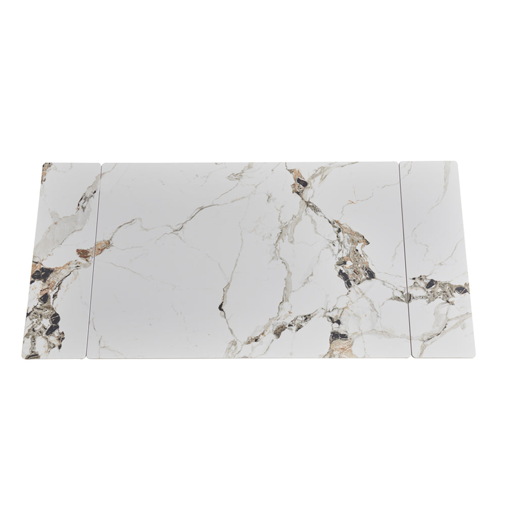 Tavolo allungabile 120x85 con piano in ceramica effetto marmo bianco e gambe nere Expandia