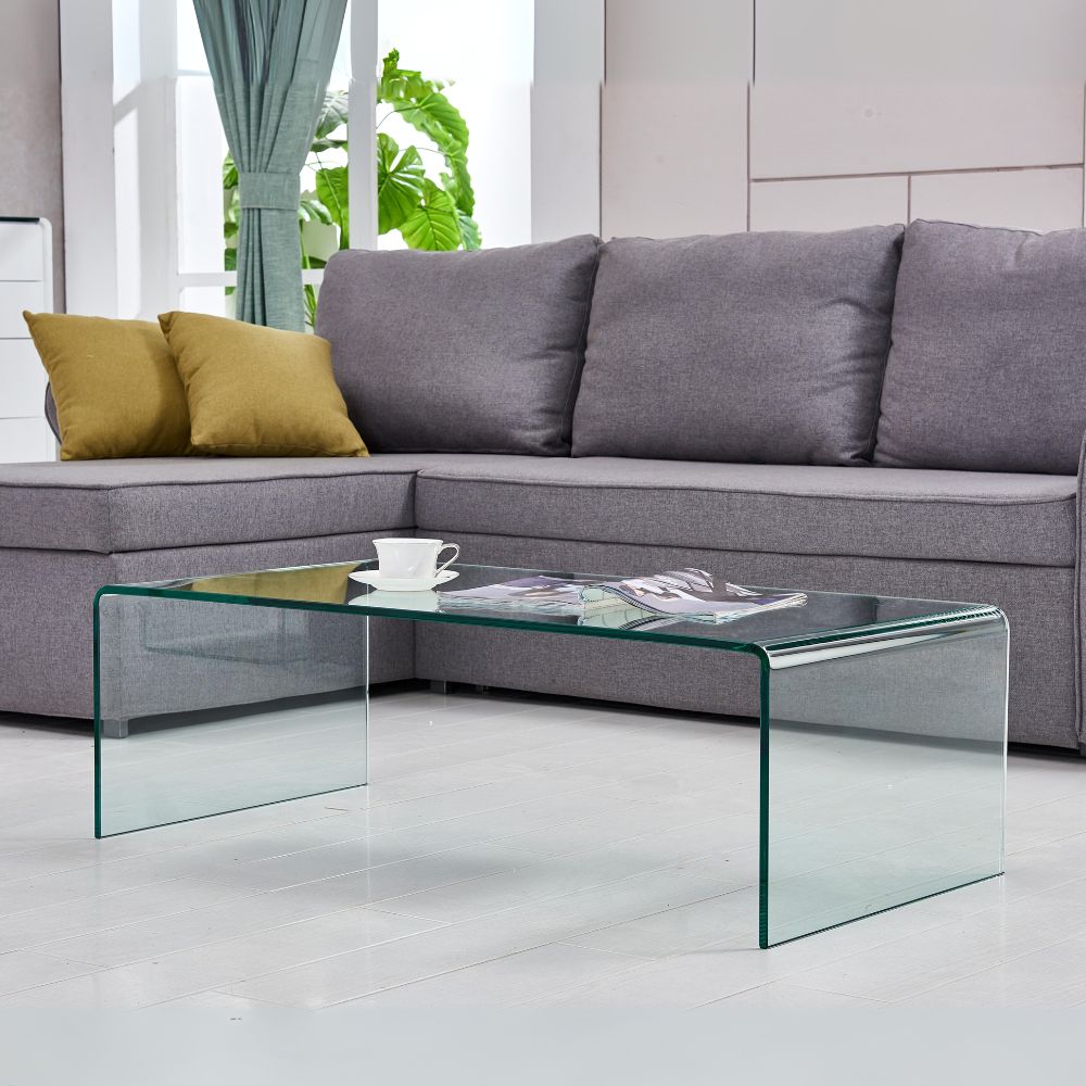 Tavolino da salotto rettangolare in vetro curvato 110x35H cm - Cedro