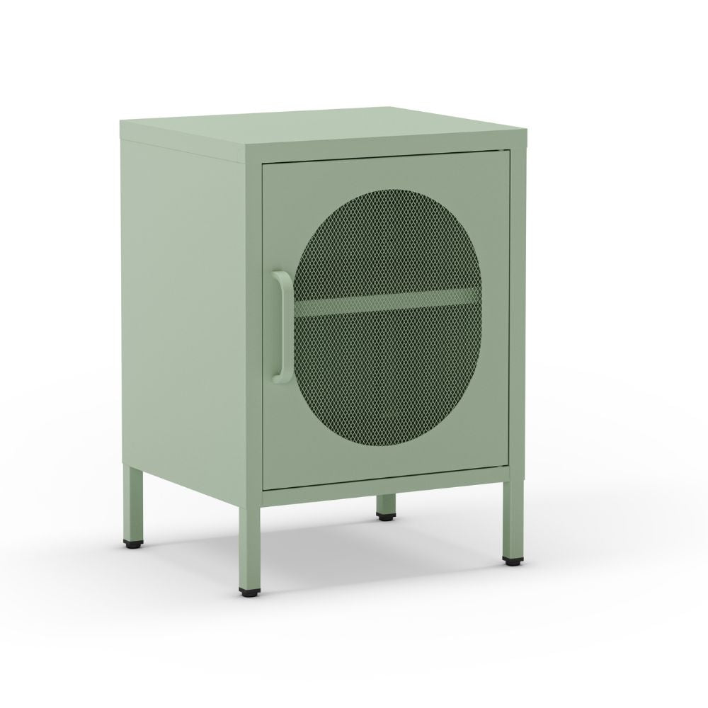 Comodino in metallo con anta reticolata colore verde menta Diora