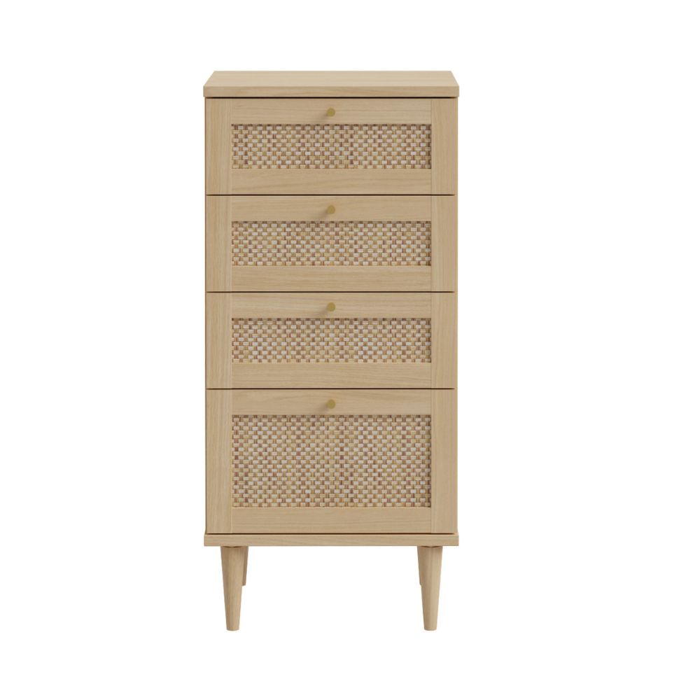 Cassettiera 4 cassetti in rovere con dettagli effetto Rattan 50.4x41.4x109H Livia