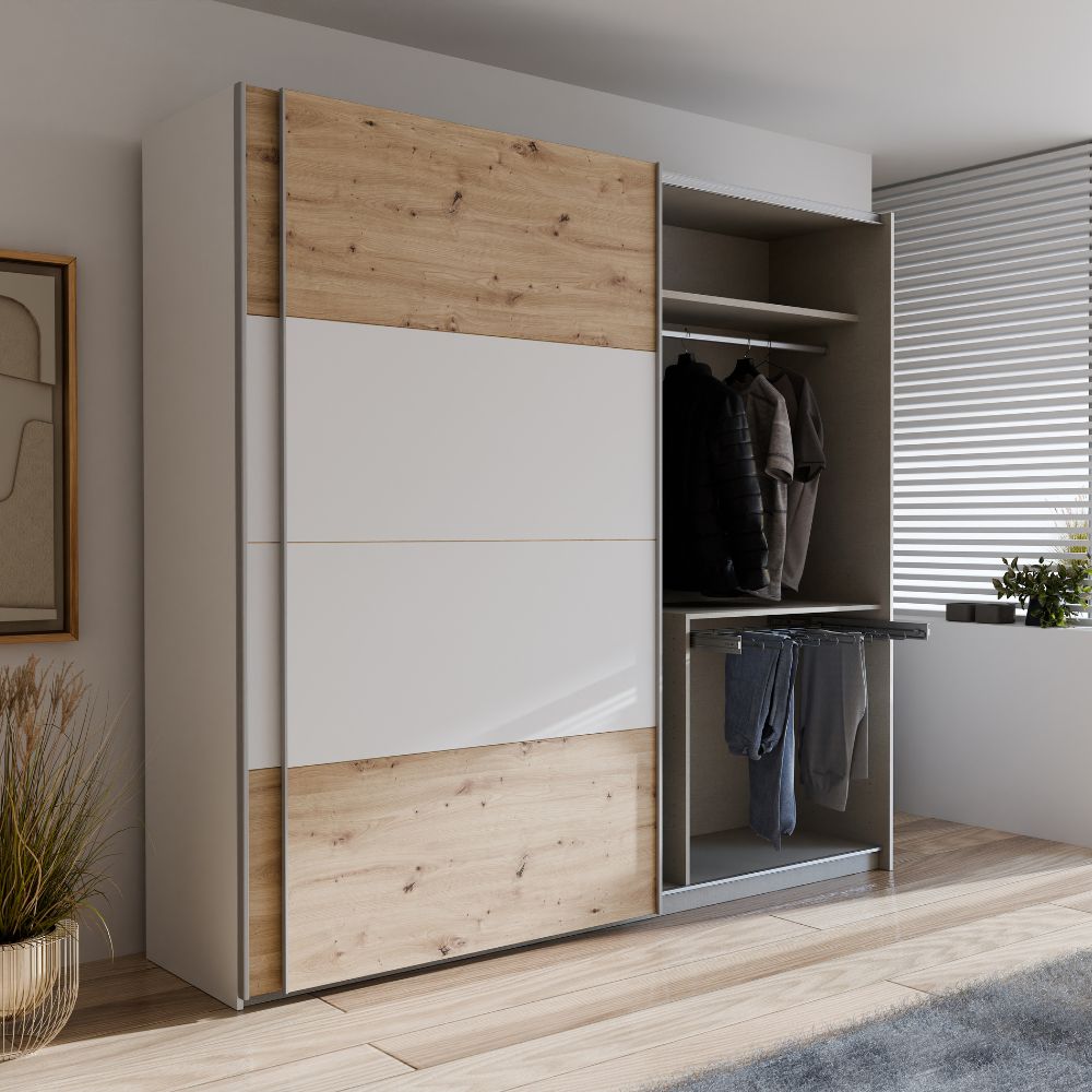 Armadio 2 ante scorrevoli rovere e bianco 170x61x210.5H Elio