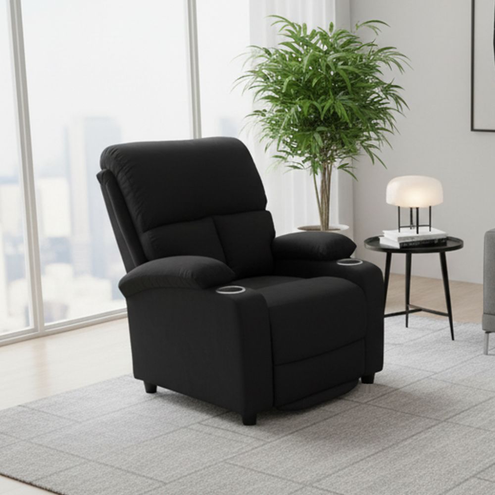 Poltrona recliner manuale colore nero con porta bicchieri Ninetta
