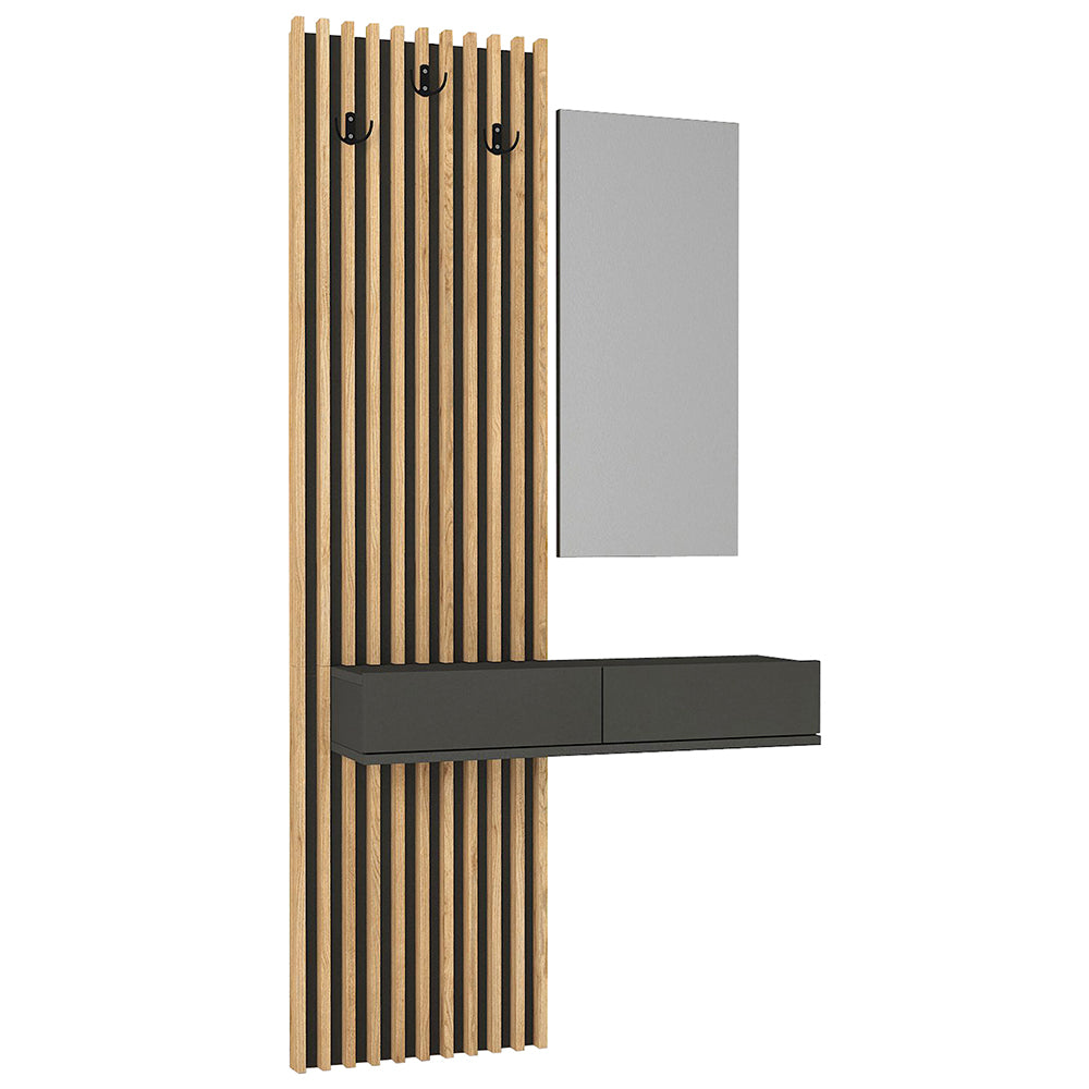 ENTRÉE ELOIS ANTHRACITE CHÊNE AVEC 3 PATTÈRES ET MIROIR