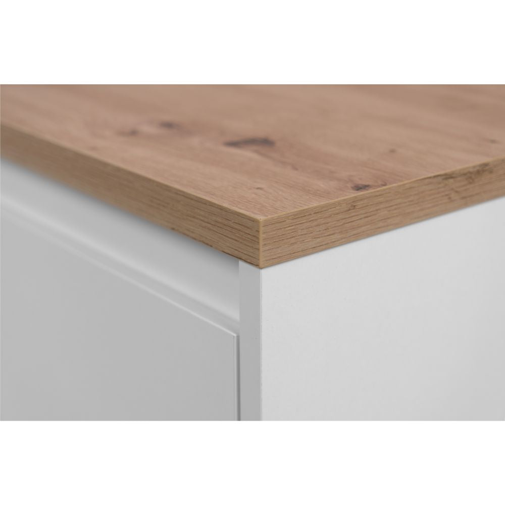 Madia con 2 ante e 2 cassetti bianca con top colore rovere 120x85H cm - Lixxy