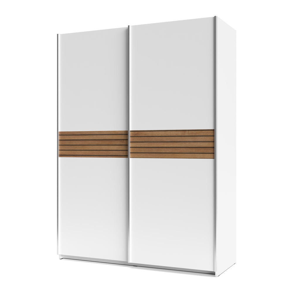 Armadio due ante scorrevoli colore bianco e inserti rovere 150x58,1x204,5H Metropol