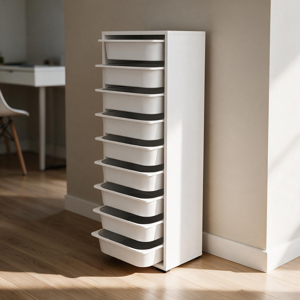 Mobile multiuso 45,5x119h cm con nove ceste contenitori colore bianco - Zola