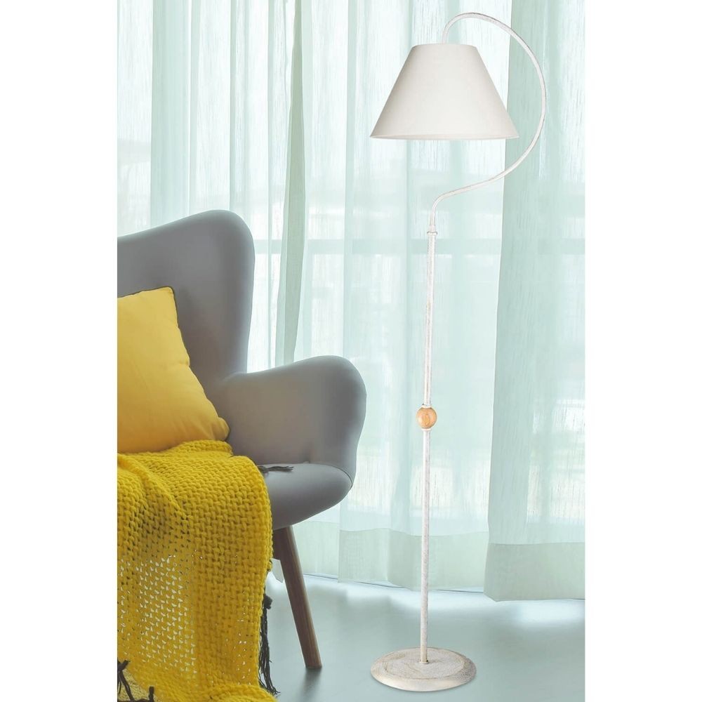 Lampadaire 158cm sur pied avec abat-jour en tissu blanc