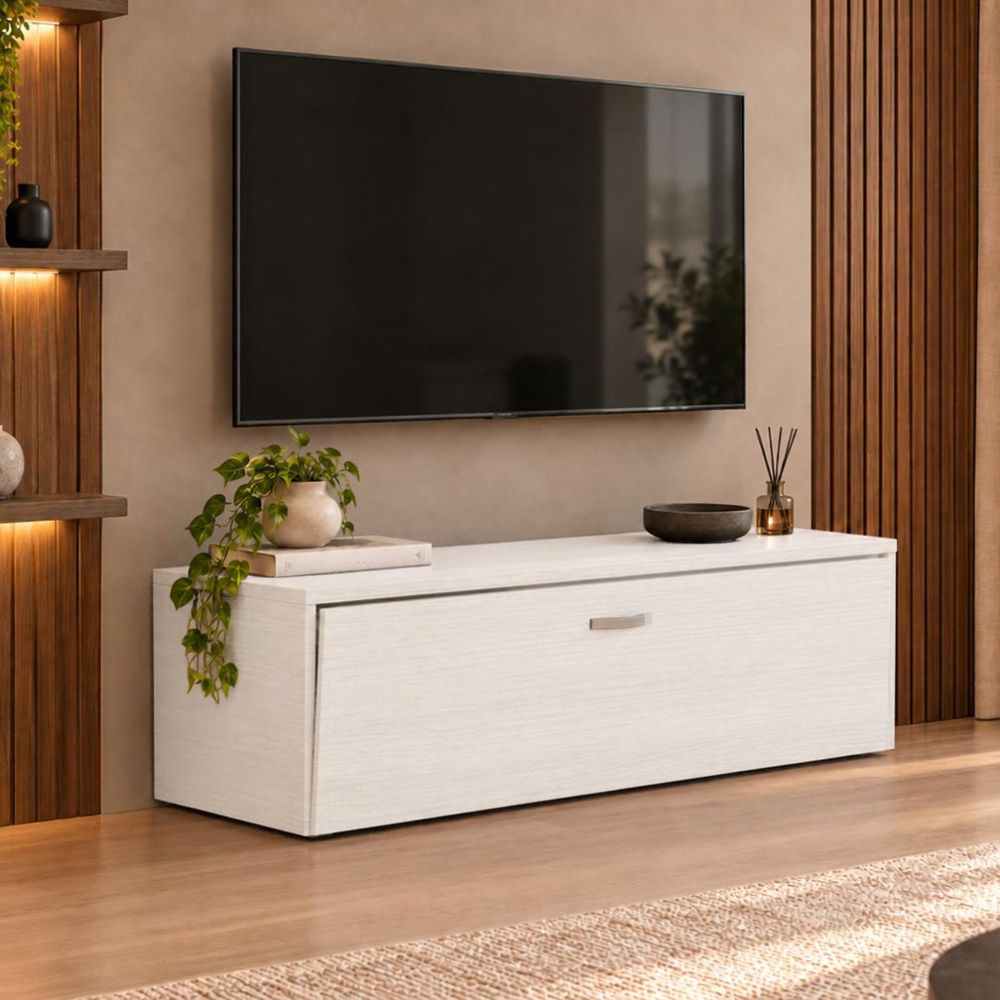 Meuble bas polyvalent blanc frêne 120x45x39H cm